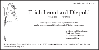 Traueranzeige von Erich Leonhard Diepold von Heidenheimer Zeitung
