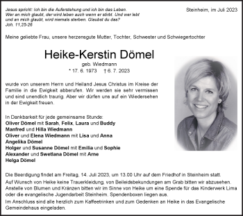 Traueranzeige von Heike-Kerstin Dömel von Heidenheimer Zeitung