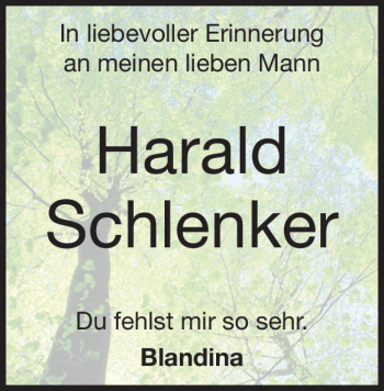 Traueranzeige von Harald Schlenker von Heidenheimer Zeitung