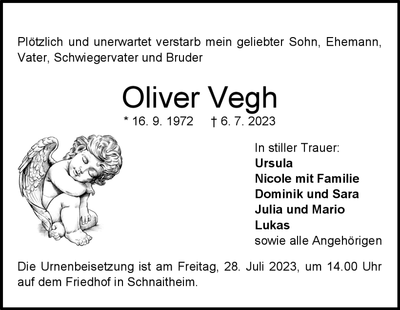  Traueranzeige für Oliver Vegh vom 25.07.2023 aus Heidenheimer Zeitung