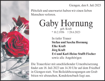 Traueranzeige von Gaby Hornung von Heidenheimer Zeitung