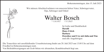 Traueranzeige von Walter Bosch von Heidenheimer Zeitung