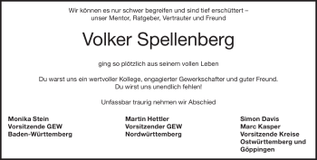 Traueranzeige von Volker Spellenberg von Heidenheimer Zeitung