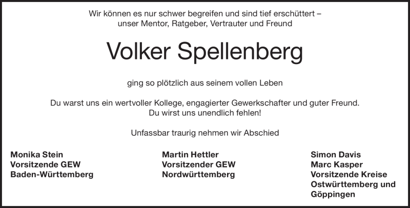  Traueranzeige für Volker Spellenberg vom 22.07.2023 aus Heidenheimer Zeitung