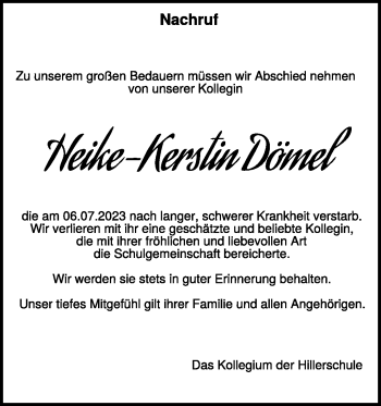 Traueranzeige von Heike Dömel von Heidenheimer Zeitung