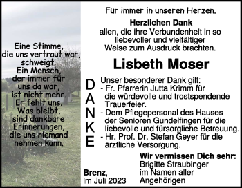 Traueranzeige von Lisbeth Moser von Heidenheimer Zeitung