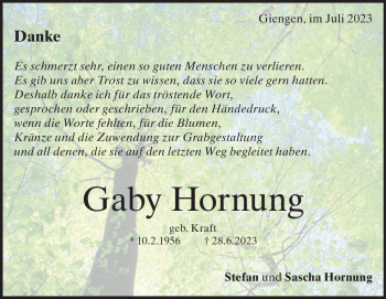 Traueranzeige von Gaby Hornung von Heidenheimer Zeitung