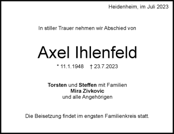 Traueranzeige von Axel Ihlenfeld von Heidenheimer Zeitung