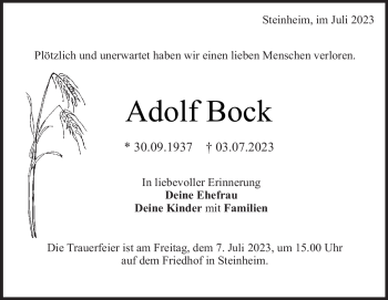 Traueranzeige von Adolf Bock von Heidenheimer Zeitung