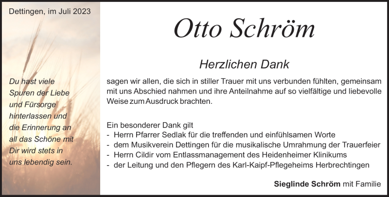  Traueranzeige für Otto Schröm vom 15.07.2023 aus Heidenheimer Zeitung