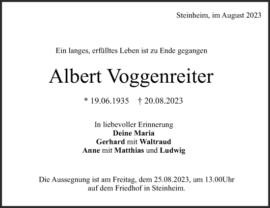 Traueranzeige von Albert Voggenreiter von Heidenheimer Zeitung