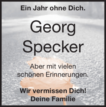 Traueranzeige von Georg Specker von Heidenheimer Zeitung