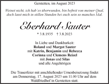 Traueranzeige von Eberhard Sauter von Heidenheimer Zeitung