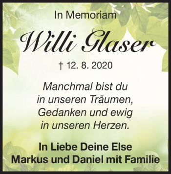Traueranzeige von Willi Glaser von Heidenheimer Zeitung