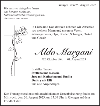 Traueranzeige von Aldo Margani von Heidenheimer Zeitung