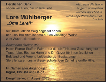 Traueranzeige von Lore Mühlberger von Heidenheimer Zeitung