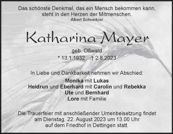Traueranzeige von Katharina Mayer von Heidenheimer Zeitung