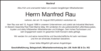 Traueranzeige von Manfred Rau von Heidenheimer Zeitung