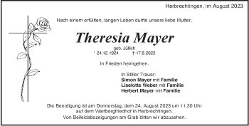 Traueranzeige von Theresia Mayer von Heidenheimer Zeitung