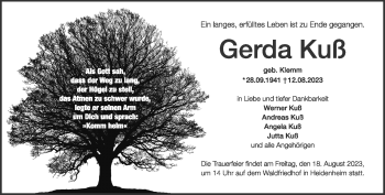 Traueranzeige von Gerda Kuß von Heidenheimer Zeitung