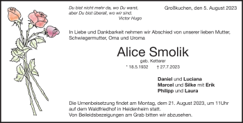 Traueranzeige von Alice Smolik von Heidenheimer Zeitung