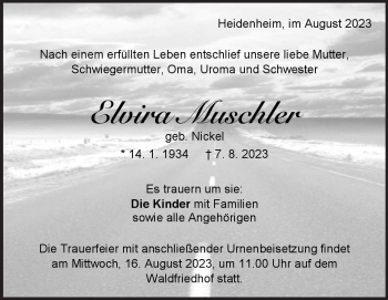 Traueranzeige von Elvira Muschler von Heidenheimer Zeitung