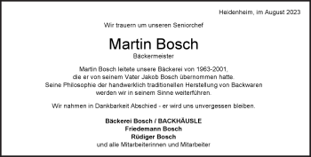 Traueranzeige von Martin Bosch von Heidenheimer Zeitung