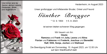 Traueranzeige von Günther Brugger von Heidenheimer Zeitung
