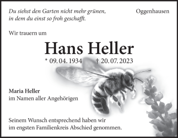 Traueranzeige von Hans Heller von Heidenheimer Zeitung