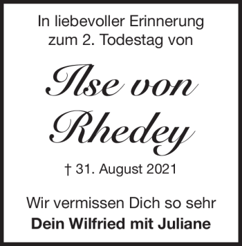 Traueranzeige von Ilse von Rhedey von Heidenheimer Zeitung