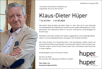 Traueranzeige von Klaus-Dieter Hüper von Heidenheimer Zeitung
