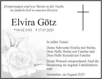 Traueranzeige von Elvira Götz von Heidenheimer Zeitung