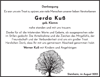 Traueranzeige von Gerda Kuß von Heidenheimer Zeitung