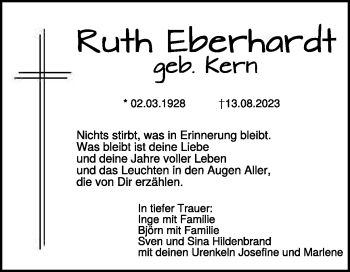 Traueranzeige von Ruth Eberhardt von Heidenheimer Zeitung
