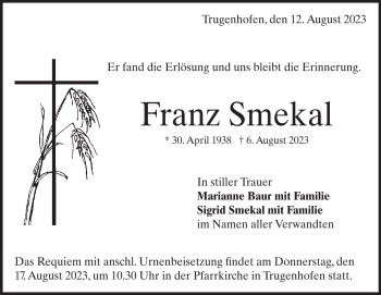 Traueranzeige von Franz Smekal von Heidenheimer Zeitung
