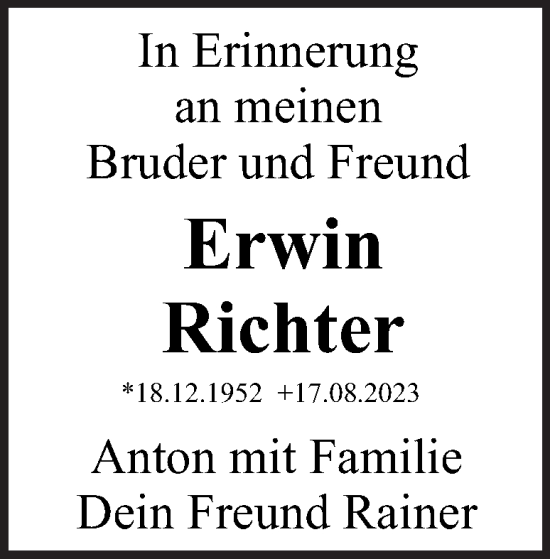 Traueranzeige von Erwin Richter von Heidenheimer Zeitung