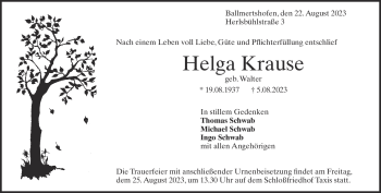 Traueranzeige von Helga Krause von Heidenheimer Zeitung