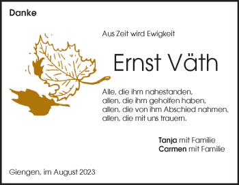 Traueranzeige von Ernst Väth von Heidenheimer Zeitung