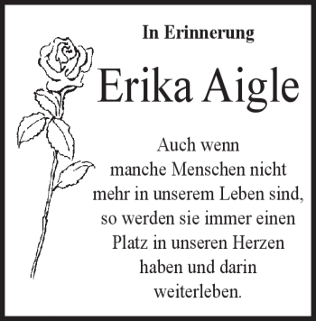 Traueranzeige von Erika Aigle von Heidenheimer Zeitung