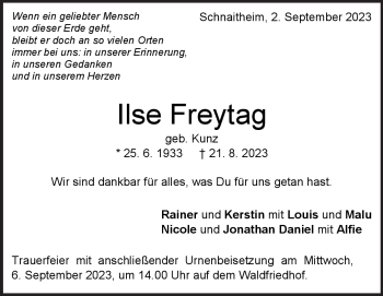 Traueranzeige von Ilse Freytag von Heidenheimer Zeitung