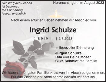Traueranzeige von Ingrid Schulze von Heidenheimer Zeitung