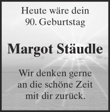 Traueranzeige von Margot Stäudle von Heidenheimer Zeitung