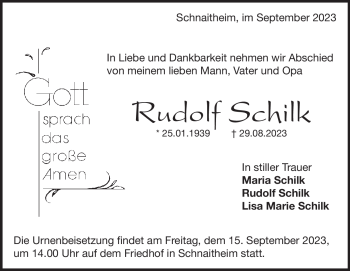 Traueranzeige von Rudolf Schilk von Heidenheimer Zeitung