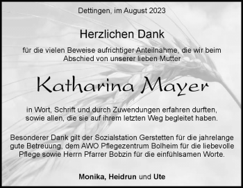 Traueranzeige von Katharina Mayer von Heidenheimer Zeitung