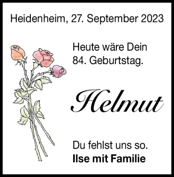 Traueranzeige von Helmut Schmelzer von Heidenheimer Zeitung
