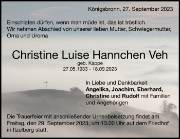 Traueranzeige von Christine Veh von Heidenheimer Zeitung