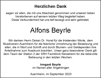 Traueranzeige von Alfons Beyrle von Heidenheimer Zeitung
