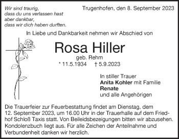 Traueranzeige von Rosa Hiller von Heidenheimer Zeitung