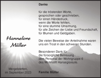 Traueranzeige von Hannelore Müller von Heidenheimer Zeitung