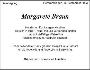 Traueranzeige von Margarete Braun von Heidenheimer Zeitung